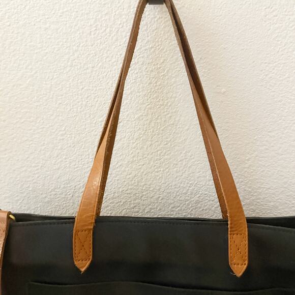 MADEWELL | Zip Top Medium Transport Tote Black Brown Leather Shoulder Crossbody - Picture 5 of 10
